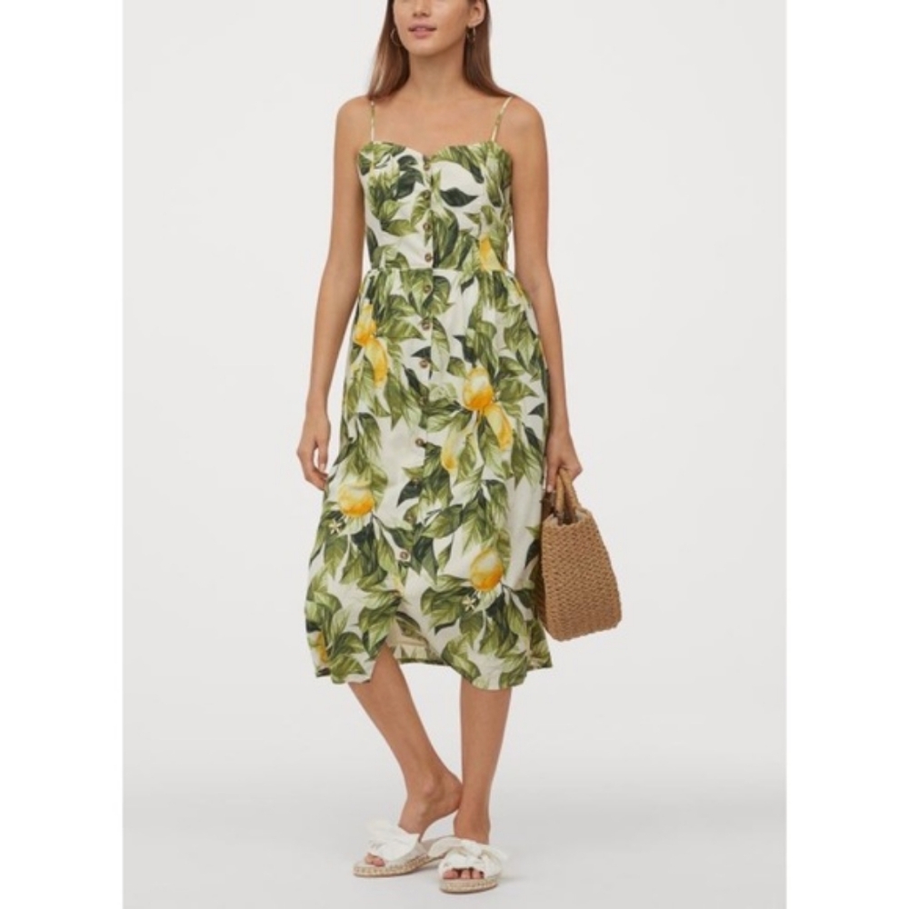 H&M Linen Midi Dress, floral. Size 8